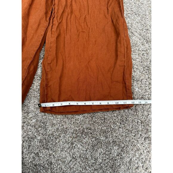 lintico 100% linen wide leg cropped pull on pants burnt orange lagenlook flowy M - Picture 9 of 12